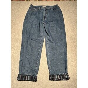 L.L. Bean Lined Jeans Original Fit Relaxed 14 Plaid Cotton Lining Warm Retro